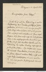 Nachlass Franz Steindachner, Brief von Ferdinand Krauss an Franz Steindachner (11.04.1877), Inv.Nr. 278.12, Seite 1
